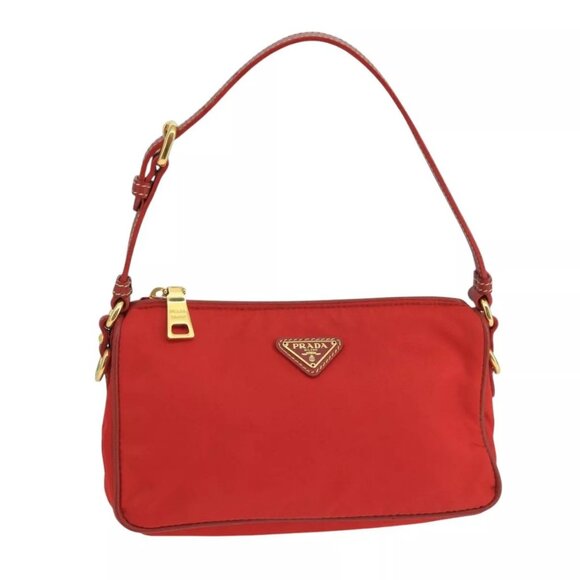 PRADA Hand Bag Nylon Red Gold Auth - Picture 1 of 16